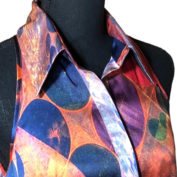 CROP David Peck silk abstract print sleeveless shirt dress with pockets S - Picture 7 of 14